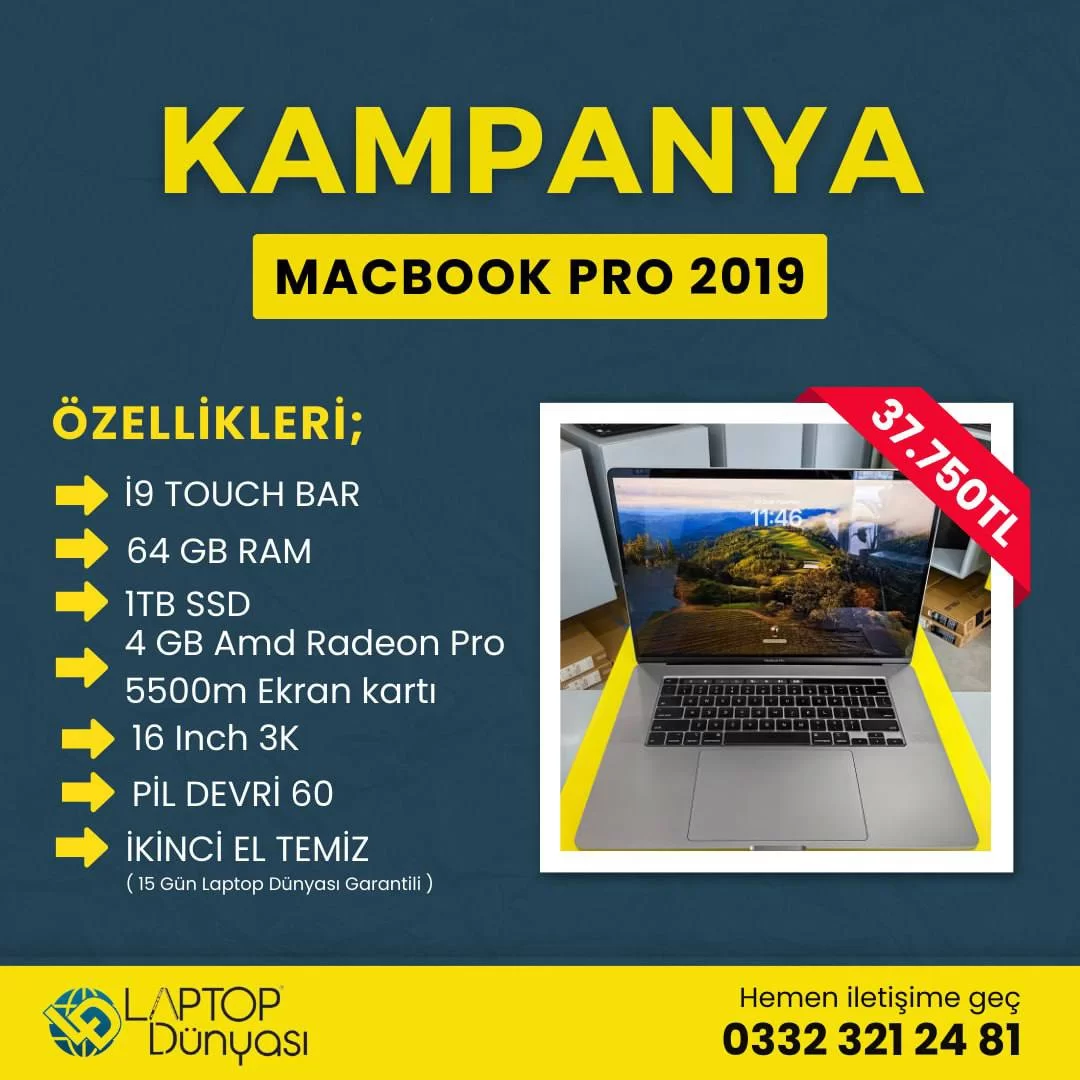 MACBOOK PRO İ9 64GB RAM 1TB SSD 4GB 16INCH - LAPTOP DÜNYASI